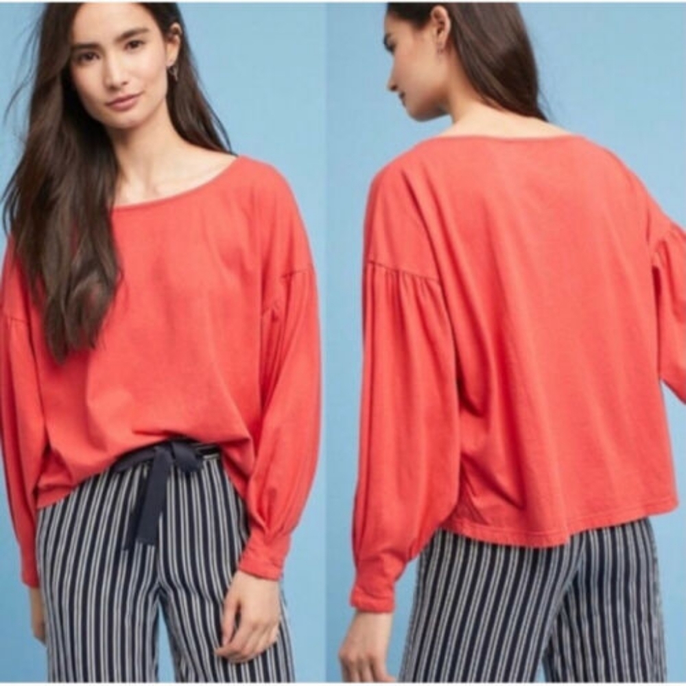 T. LA Anthropologie Crop Top Balloon Sleeves